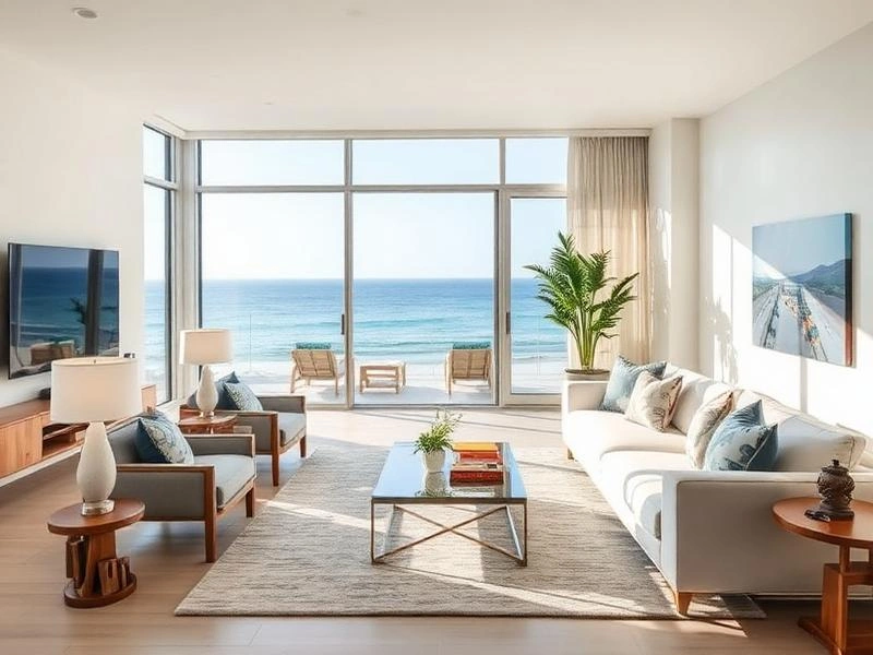 Bright open-plan living and dining area in a Bay Area short-term rental with deck access